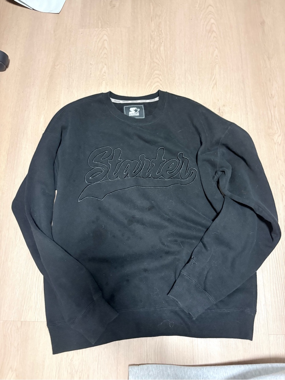 STARTER Black Crewneck Sweatshirt with Tonal Script Logo